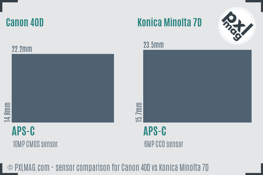 Canon 40D vs Konica Minolta 7D sensor size comparison