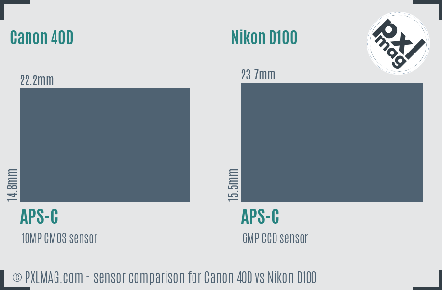 Canon 40D vs Nikon D100 sensor size comparison