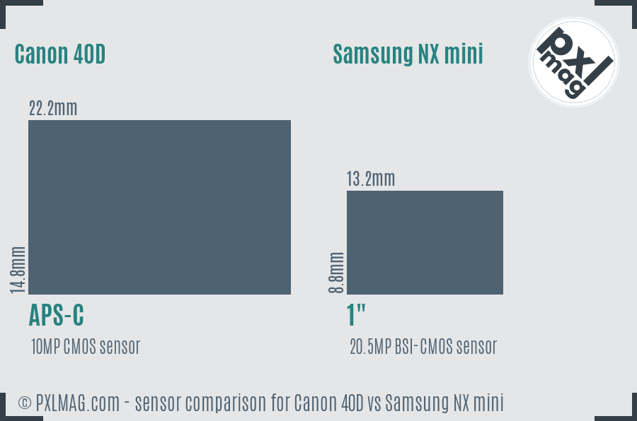 Canon 40D vs Samsung NX mini sensor size comparison