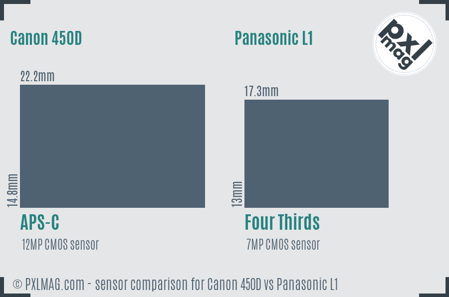 Canon 450D vs Panasonic L1 sensor size comparison