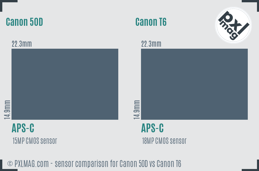 Canon 50D vs Canon T6 sensor size comparison