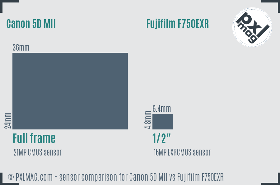 Canon 5D MII vs Fujifilm F750EXR sensor size comparison