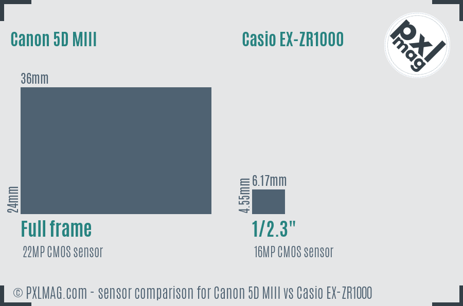 Canon 5D MIII vs Casio EX-ZR1000 sensor size comparison