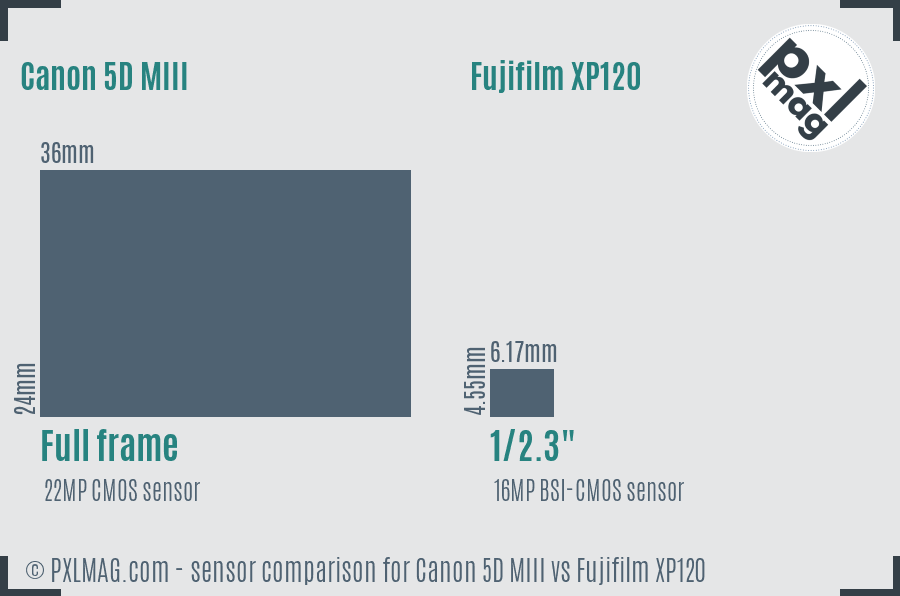 Canon 5D MIII vs Fujifilm XP120 sensor size comparison
