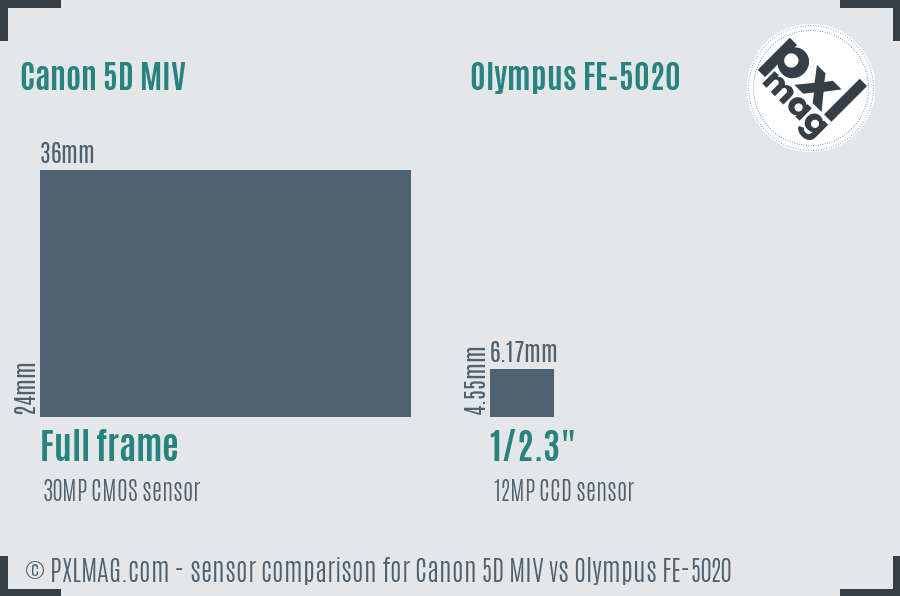 Canon 5D MIV vs Olympus FE-5020 sensor size comparison