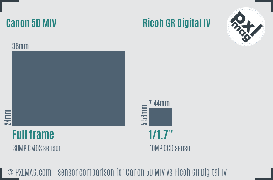 Canon 5D MIV vs Ricoh GR Digital IV sensor size comparison