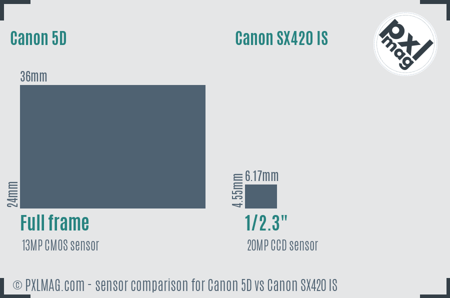 Canon 5D vs Canon SX420 IS sensor size comparison