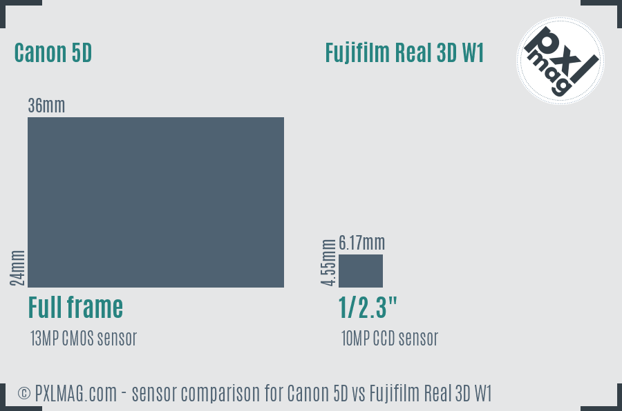 Canon 5D vs Fujifilm Real 3D W1 sensor size comparison
