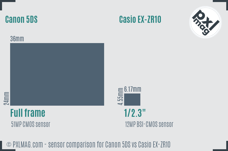 Canon 5DS vs Casio EX-ZR10 sensor size comparison