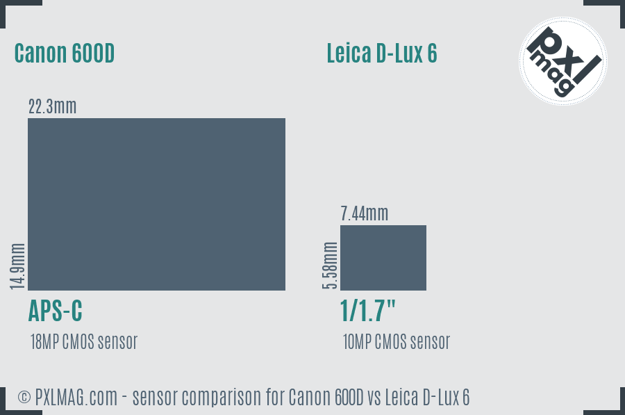Canon 600D vs Leica D-Lux 6 sensor size comparison Canon 600D vs Leica D-Lux 6 sensor size comparison