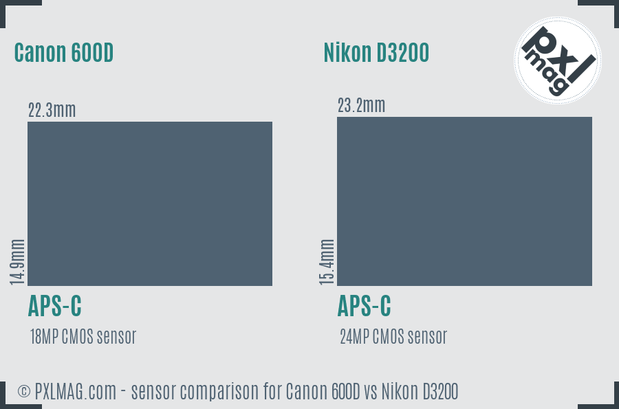 Canon 600D vs Nikon D3200 sensor size comparison