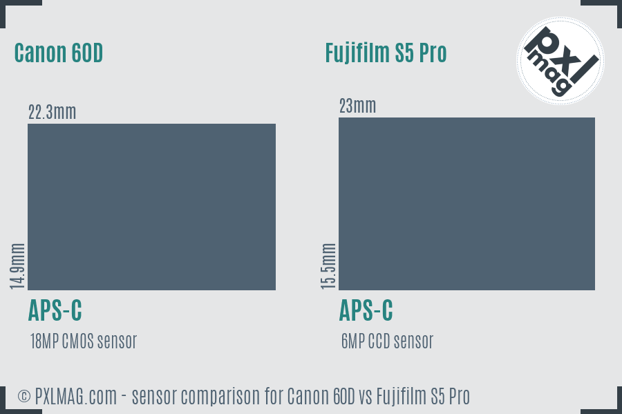 Canon 60D vs Fujifilm S5 Pro sensor size comparison
