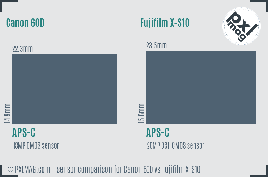 Canon 60D vs Fujifilm X-S10 sensor size comparison