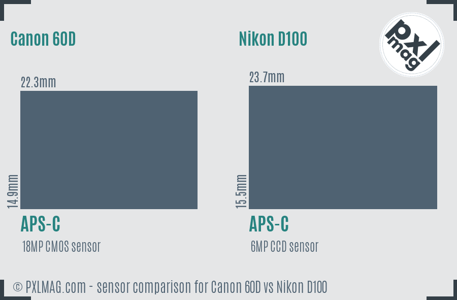 Canon 60D vs Nikon D100 sensor size comparison