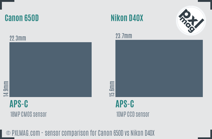Canon 650D vs Nikon D40X sensor size comparison