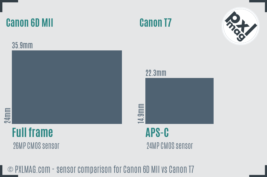 Canon 6D MII vs Canon T7 sensor size comparison