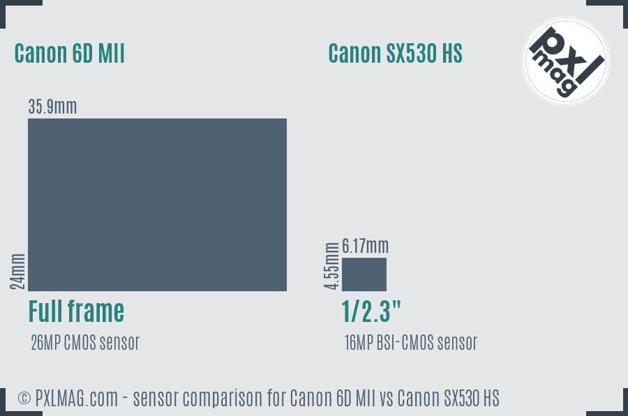 Canon 6D MII vs Canon SX530 HS sensor size comparison