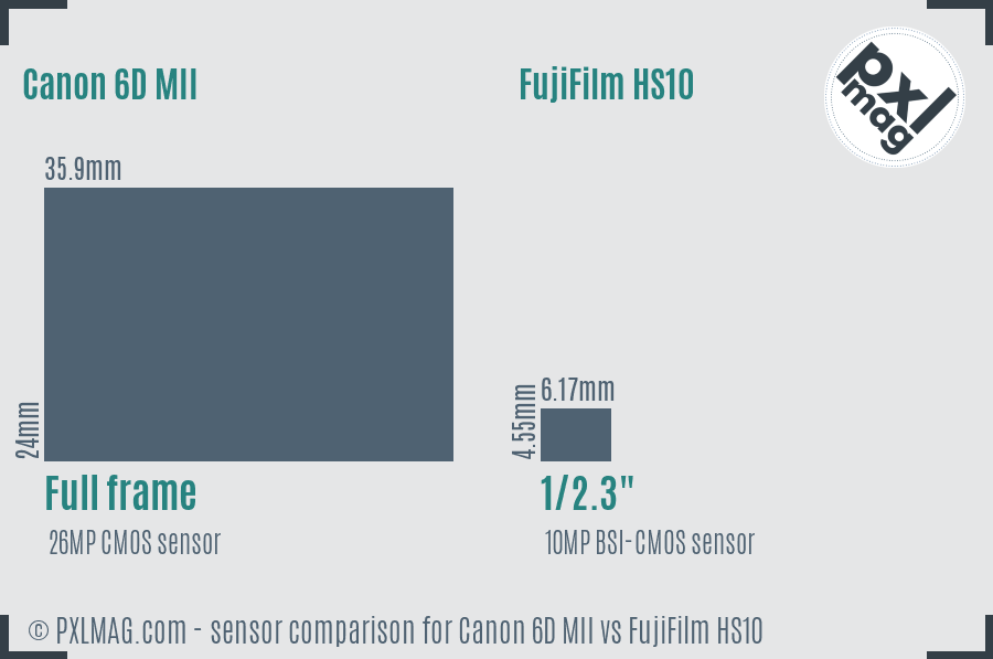 Canon 6D MII vs FujiFilm HS10 sensor size comparison