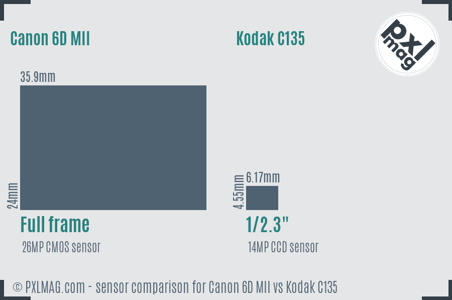 Canon 6D MII vs Kodak C135 sensor size comparison