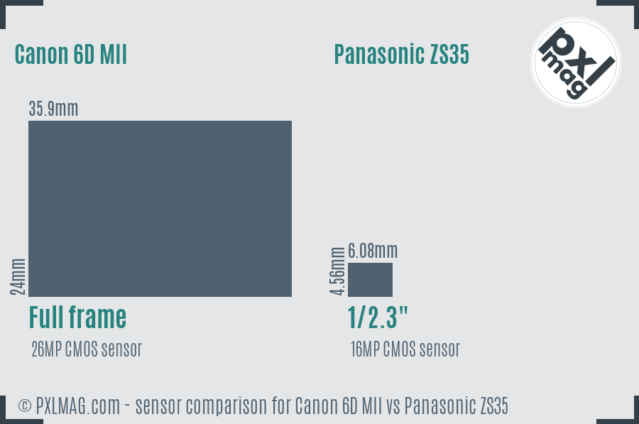 Canon 6D MII vs Panasonic ZS35 sensor size comparison
