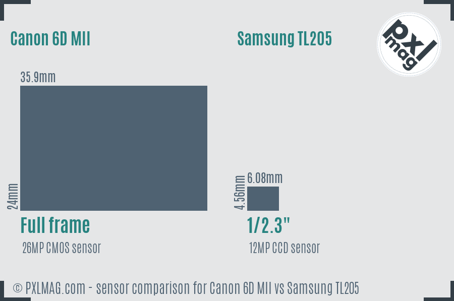 Canon 6D MII vs Samsung TL205 sensor size comparison