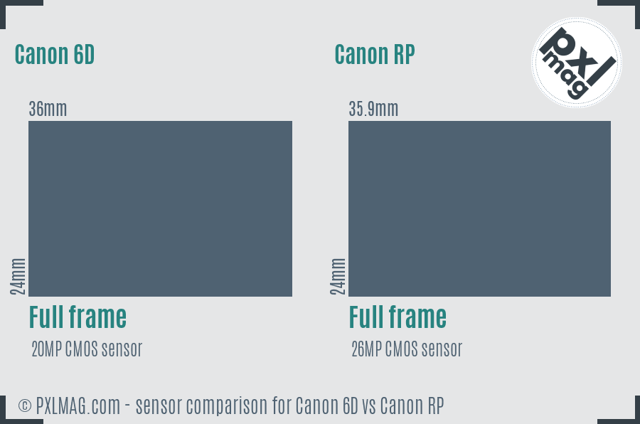 Canon 6D vs Canon RP sensor size comparison