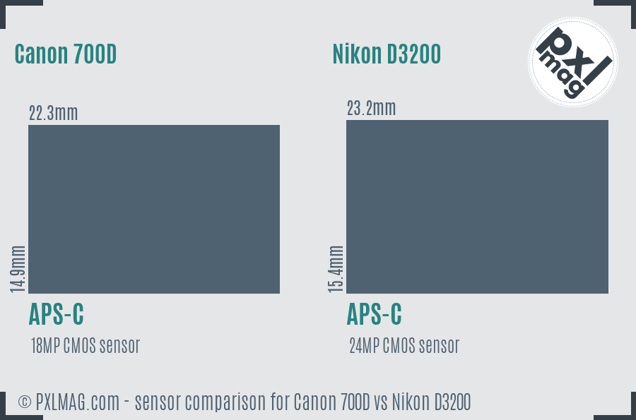 Canon 700D vs Nikon D3200 sensor size comparison