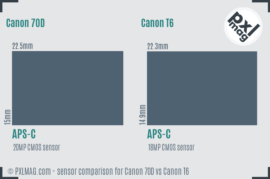 Canon 70D vs Canon T6 sensor size comparison