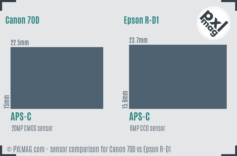 Canon 70D vs Epson R-D1 sensor size comparison