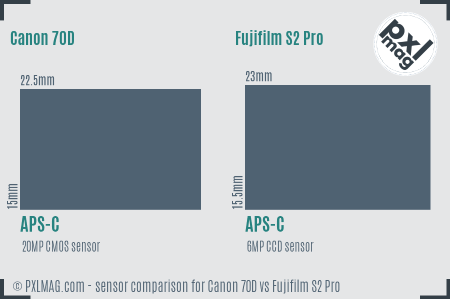 Canon 70D vs Fujifilm S2 Pro sensor size comparison Canon 70D vs Fujifilm S2 Pro sensor size comparison
