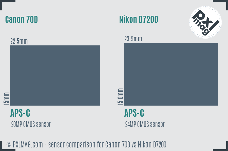 Canon 70D vs Nikon D7200 sensor size comparison
