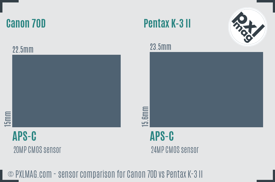 Canon 70D vs Pentax K-3 II sensor size comparison