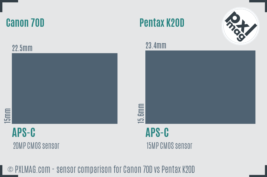 Canon 70D vs Pentax K20D sensor size comparison