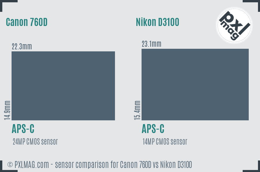 Canon 760D vs Nikon D3100 sensor size comparison