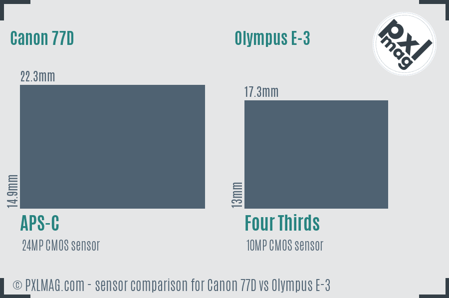Canon 77D vs Olympus E-3 sensor size comparison Canon 77D vs Olympus E-3 sensor size comparison