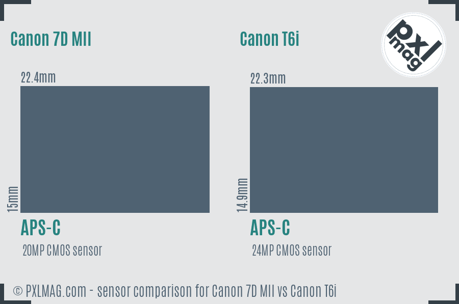 Canon 7D MII vs Canon T6i sensor size comparison