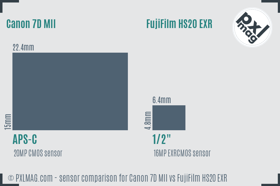 Canon 7D MII vs FujiFilm HS20 EXR sensor size comparison