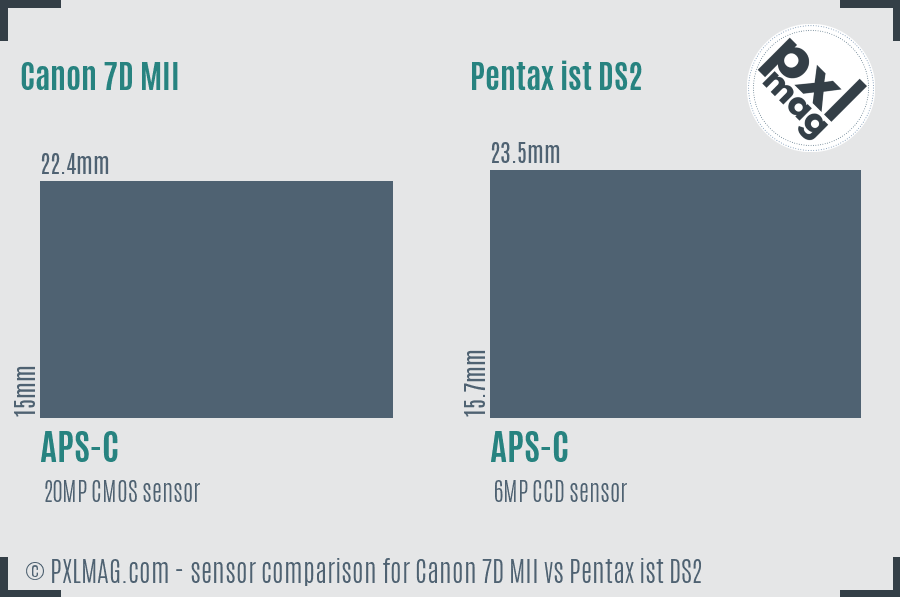Canon 7D MII vs Pentax ist DS2 sensor size comparison