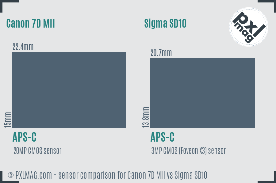 Canon 7D MII vs Sigma SD10 sensor size comparison