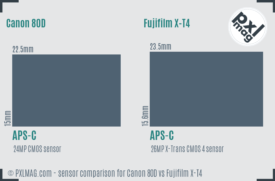 Canon 80D vs Fujifilm X-T4 sensor size comparison Canon 80D vs Fujifilm X-T4 sensor size comparison
