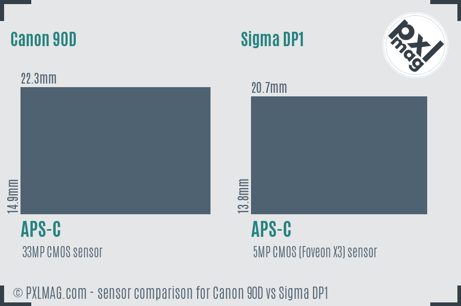 Canon 90D vs Sigma DP1 sensor size comparison Canon 90D vs Sigma DP1 sensor size comparison