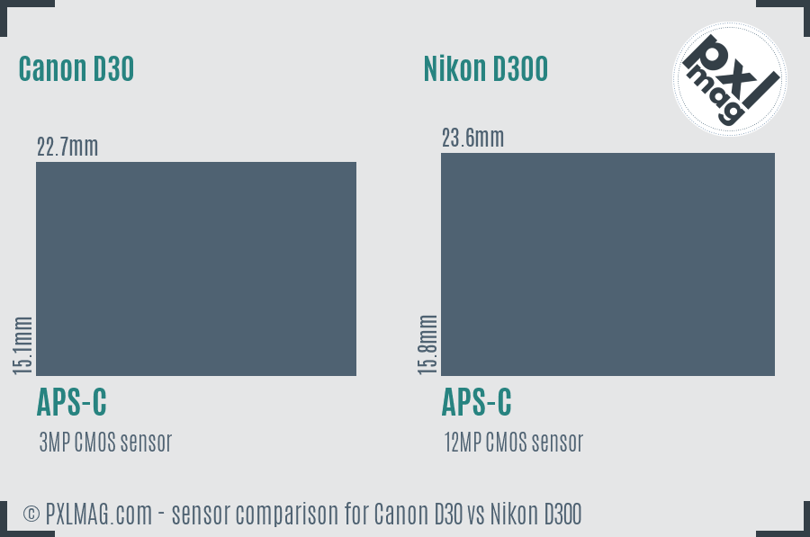 Canon D30 vs Nikon D300 sensor size comparison Canon D30 vs Nikon D300 sensor size comparison