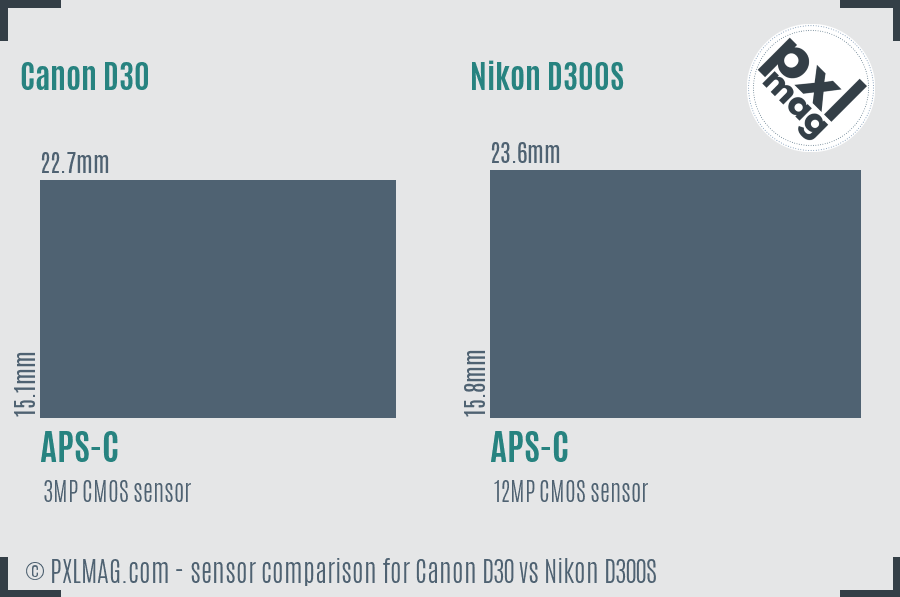 Canon D30 vs Nikon D300S sensor size comparison