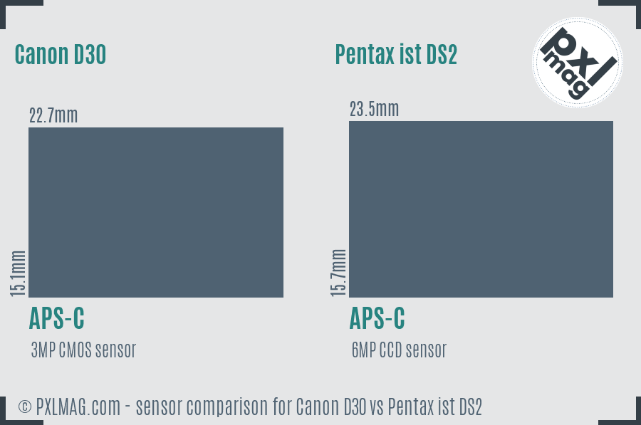 Canon D30 vs Pentax ist DS2 sensor size comparison