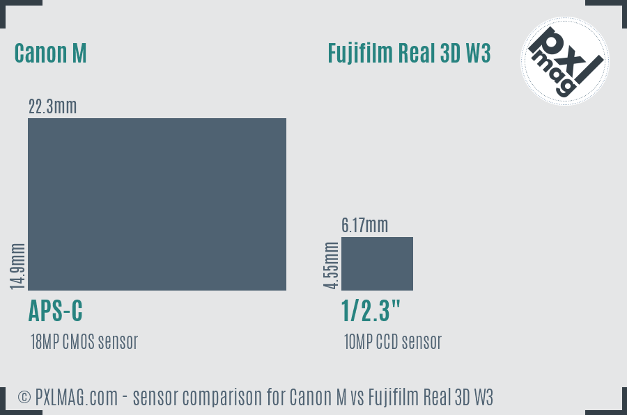Canon M vs Fujifilm Real 3D W3 sensor size comparison