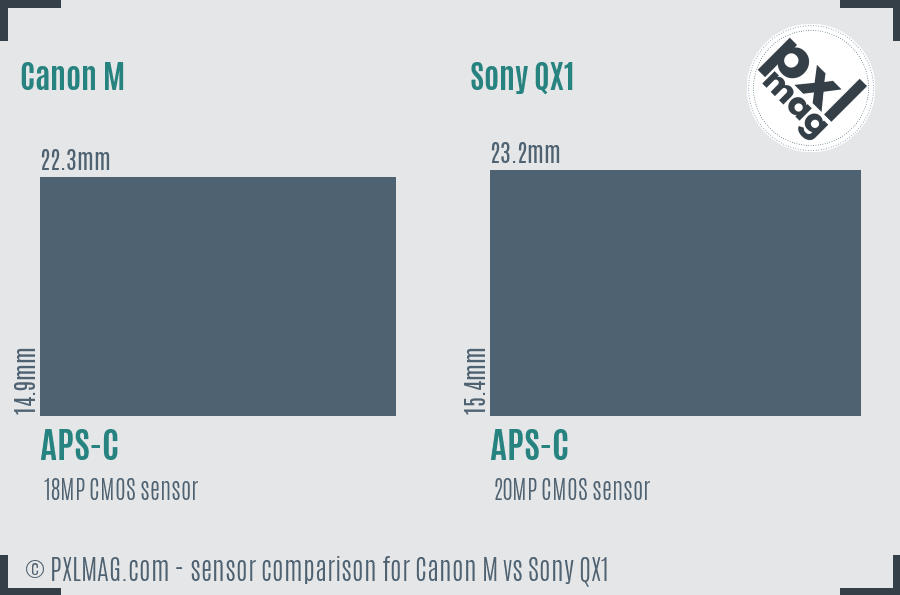 Canon M vs Sony QX1 sensor size comparison