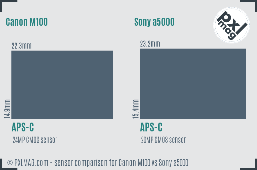 Canon M100 vs Sony a5000 sensor size comparison