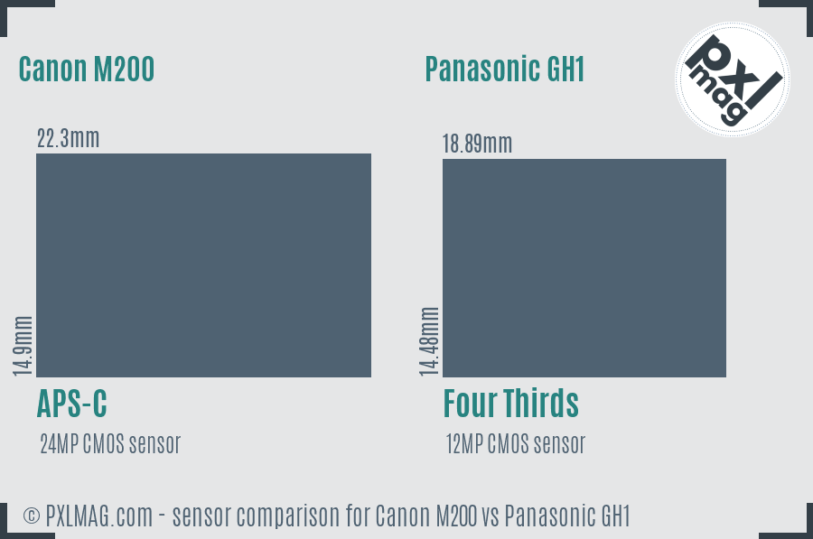 Canon M200 vs Panasonic GH1 sensor size comparison