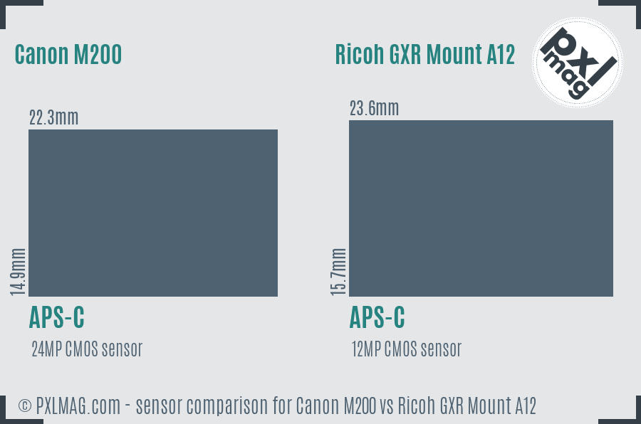 Canon M200 vs Ricoh GXR Mount A12 sensor size comparison