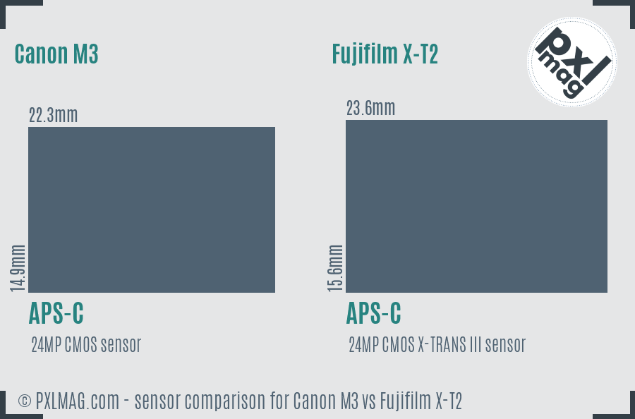 Canon M3 vs Fujifilm X-T2 sensor size comparison